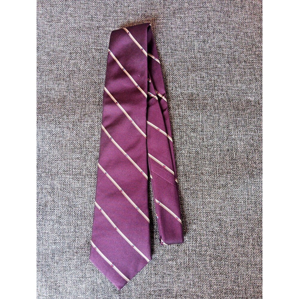 Tie 70s 80s 90s Y2K Mens Sears Silk Purple Beige Stripe  3.5 Wide 55 Long